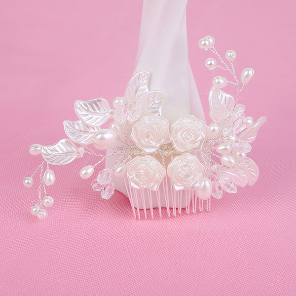 New Bride Hair Combs White Pearl Flower Crystal Wedding Hair Jewelry Headwear Bridal Hair Accessories Women Alloy Jewelry Comb