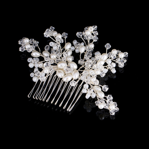 Bridal Tiara Hair Combs 2017 New pearl Crystal Bridal Hair accessories Hairpieces for Women Handmade Wedding Hair Jewelry Headwear