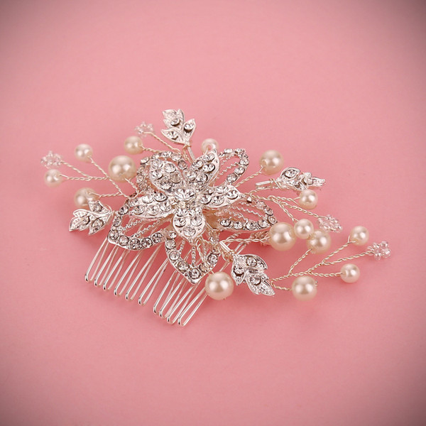 Bridal Hair Accessories High-end Handmade Diamond Flower Hair Comb Bride Crystal Pearl Wedding Hair Jewelry for Women Headwear