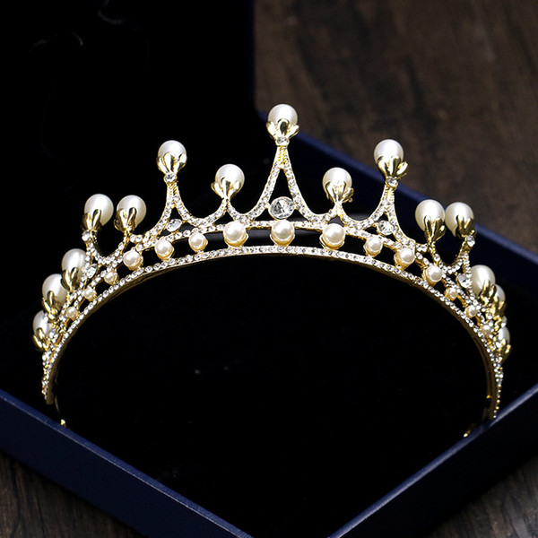 Water Drop Imitation Pearl Crown For Bride Romantic Wedding Hair Jewelry Fashion Alloy Gold Plated Rhinestone Headwear Accessories Wholesale