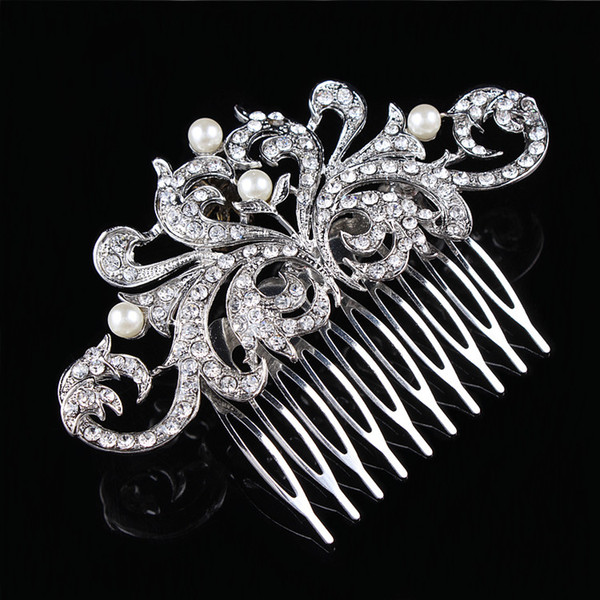 Vintage Fashion Clear Diamante Flower Hair Comb Best Gift Hair Decoration Jewelry H004 Pearl Hair Comb