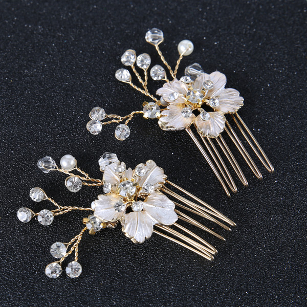 New Hair Jewelry Gold Women Crystal Comb Bride Hair Accessories Handmade Wedding Flower Hair Comb Headdress