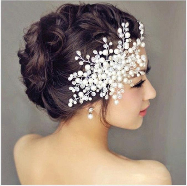 To marry the bride wedding hair accessories Korean flower bride headdress flower hand-made crystal beads combs pearl wedding tiara