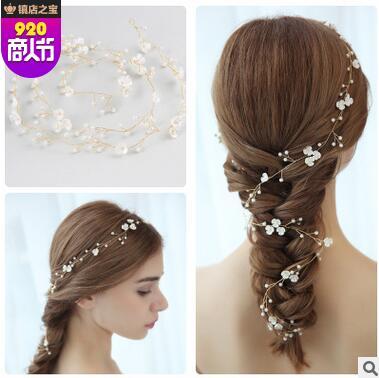 2018 European and American fashion wedding bride bridesmaid handmade rhinestones pearl hair band hair accessories luxury hair accessories 1