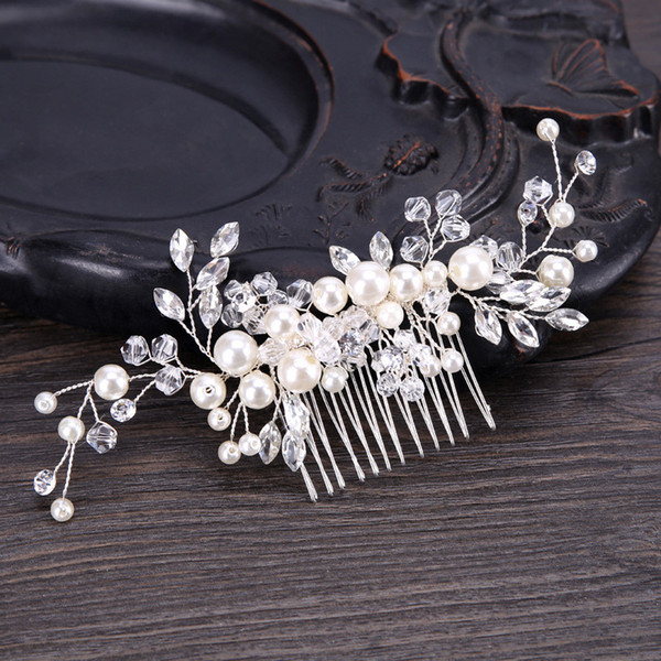 Fashion Silver Hair Jewelry Pearl Rhinestone Hair Combs And Clips Handmade Bridal Hairpins For Wedding Women Hair Accessories