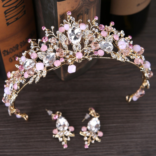 Luxury Pink Gold Pearl Bridal Crowns Handmade Tiara Bride Headband Crystal Wedding Diadem Queen Crown Wedding Hair Accessories C18122501