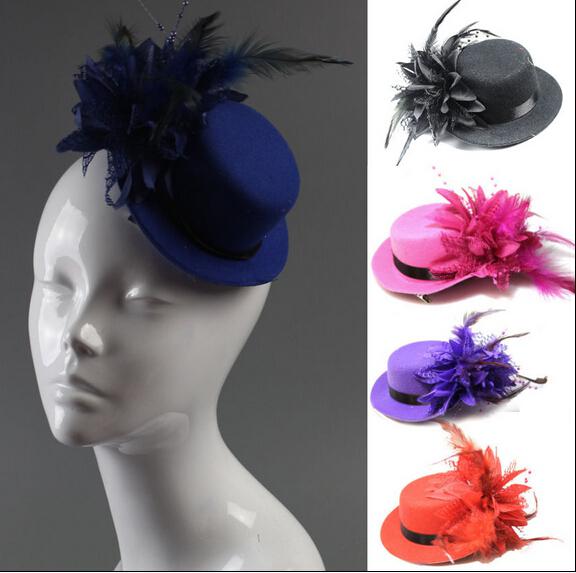 Fashion women bride hat cap wedding ribbon gauze lace feather flower Mini top hats fascinator party hair clips caps millinery hair jewelry