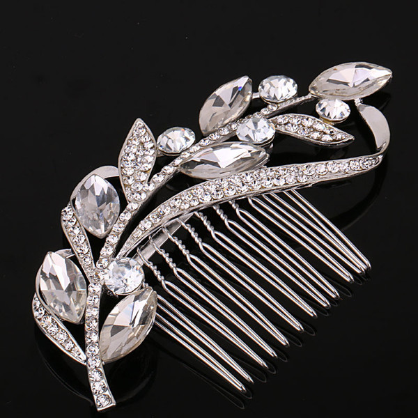 Women Luxury Crystal Bridal Hair piece girls Wedding Accessories Jewelry Large Crystal Leaf Bride Combs 10*6CM Wholesale