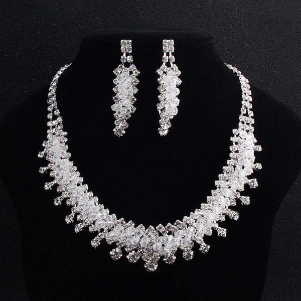 Fashion Bridal Jewelry Sets Austrian Crystal Crowns Necklace Earrings Sets Wedding Dress Accessories for Bride Tiara Sets JCE023