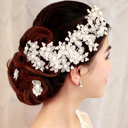 XS White & Red Bride Headdress Flower for Women Crystal Pearl Wedding Tiara Hair Accessories