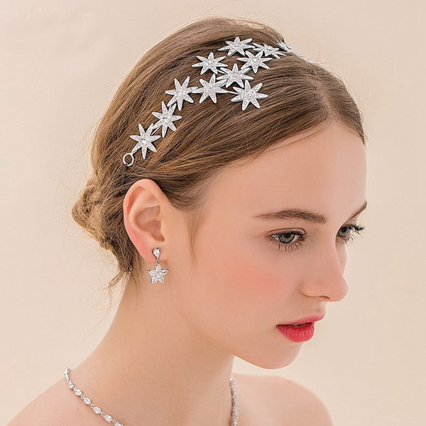 Fashion Elegant Sparkly Crystal Star Hair Hoop Silver Plated Bridal Headdress Rhinestone Wedding Crown Hair Jewelry Accessories