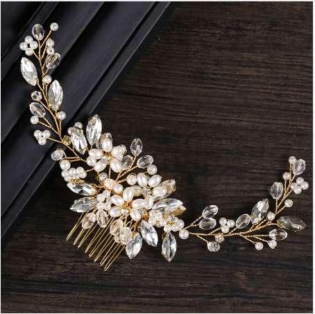 New Luxurious Bride Hair Accessories 100% Handmade Pearl Wedding Hair Jewelry Party Pom Bridal Starry Hair Comb Pearl Tiara