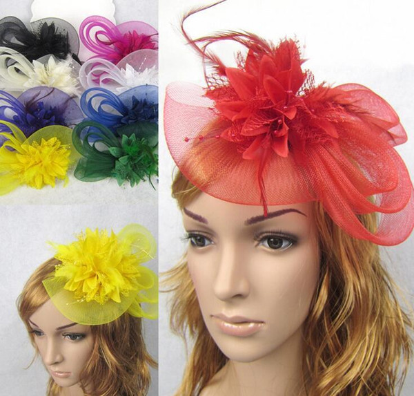 2018 Hot sales European Style Veil Feather Women Hair Accessories Fascinator Hat Cocktail Party Wedding Headpiece Court Headwear Lady