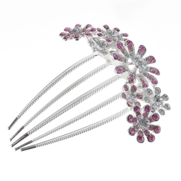 Luxury Colored Diamond Flower Hair Comb Alloy Women Girls Bridal Hair Decor Wedding Hair Cilps Comb Jewelry Accessories 2 Colors