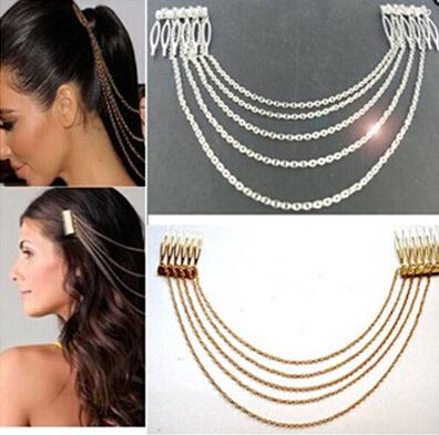 WOMEN'S WEDDING HAIR ACCESSORIES VINTAGE GOLD/SILVER CHAINS FRINGE TASSEL HAIR COMB CUFF WOMEN HEAD CLIPS HAIRBAND