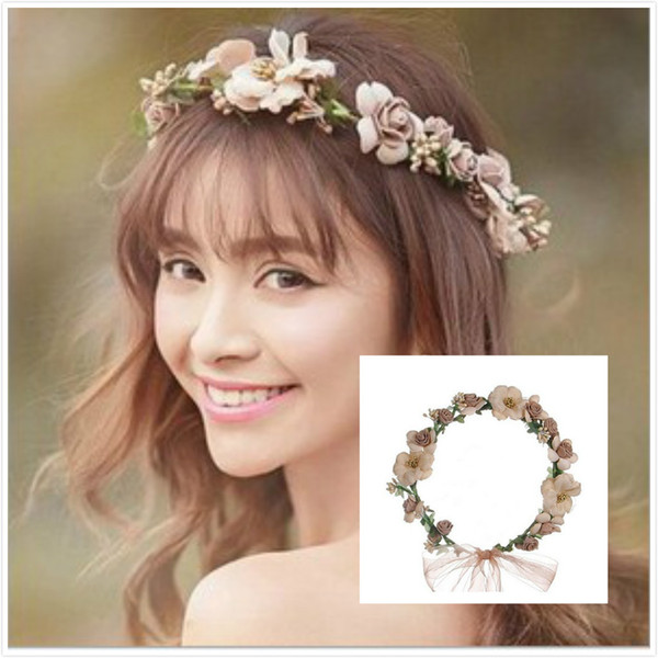 Pretty Bridal Garland Headband Flower Crown Hair Wreath Halo with Adjustable Ribbon for Wedding Festivals Bridal Hair Accessories