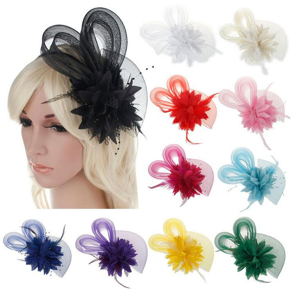 10pcs MEW Fashion Fascinators Mini Top Hat Hair lace feathers Wedding Party Hair Accessories 11color optional