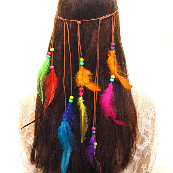 Hand Made Indian National Peacock Feather Hairbands Woman Bohemia Headbands Female Travel Tassel Hair Accessory 120025