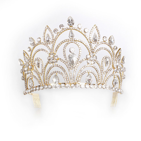 Trendy Silver Gold Color Wedding Tiara Luxury Rhinestone Crown For Bride Hair Accessories Queen Royal Crown Beauty Pageant Hair J 190430