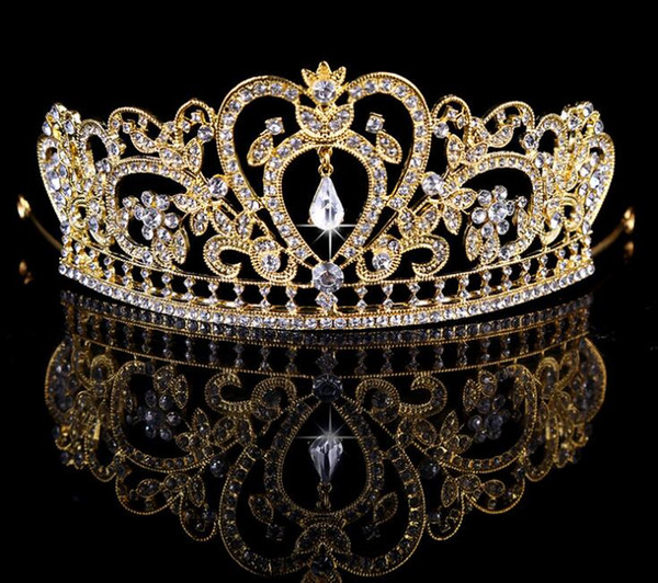 NEW Luxury Royal princess Baroque rhinestone Wedding Crowns Bridal Veil Tiara Crown Headband performance crowns gold and silver CC188