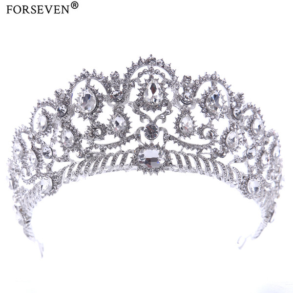 Trendy Rhinestones Crystal Crowns Wedding Hair Accessories Silver Bride tiara Women Crystal Hairwear Head Jewelry Free shipping