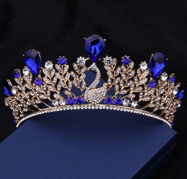 Huge Crystal Bule Crown Bridal Hair Accessories Hairbands For Wedding Tiaras And CrownsNE625