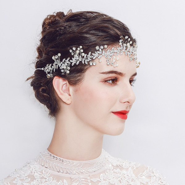 Women Rhinestone Wedding Headband Fashion Bridal Leaves Pearl Hair Jewellery High Quality Hair Accessories