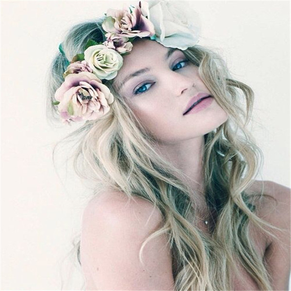 6 Colors New Bohemia Handmade Flower Crown Wedding Wreath Bridal Headdress Headband Hairband Hair Band Accessories T0101