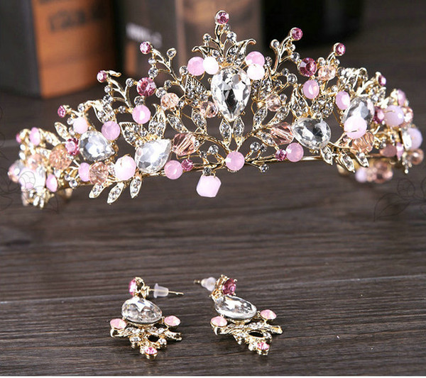 Luxury Bride Crystal Crown Princess Rhinestones Crown Headdress Gold Bride Pearl Crown Tiara Baroque Hair Hoop Wedding Jewelry GIFT