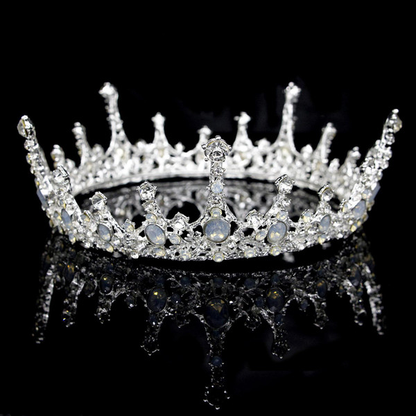 Luxury White Rhinestone Crown Bride Romantic Wedding Hair Jewelry Simple Silver Plated Alloy Round Headwear Fashion Accessories Wholesale