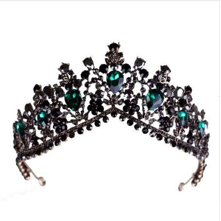 KMVEXO European Green Crystal Tiaras Vintage Black Rhinestone Pageant Crown Baroque Bridal Wedding Hair Jewelry Accessories Gift