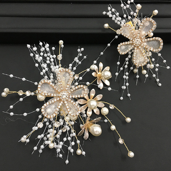 Women Hair Clips Wedding Bridal Flowers Barrette Crystal Imitation Pearl Hairclip