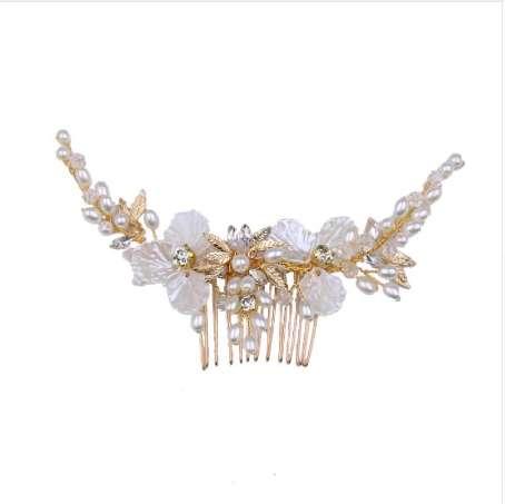 Elegant Crystal Rhinestone Flower Gold Leaf Comb for Hair Wedding Bride Hair Comb White Floral Women Hair Jewelry Accessories SL