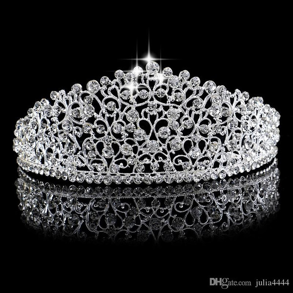 Gorgeous Sparkling Silver Big Wedding Diamante Pageant Tiaras Hairband Crystal Bridal Crowns For Brides Prom Pageant Hair Jewelry Headpiece