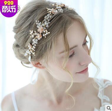 2018 European and American fashion wedding bride bridesmaid handmade rhinestones pearl hair band hair accessories luxury hair accessories wi