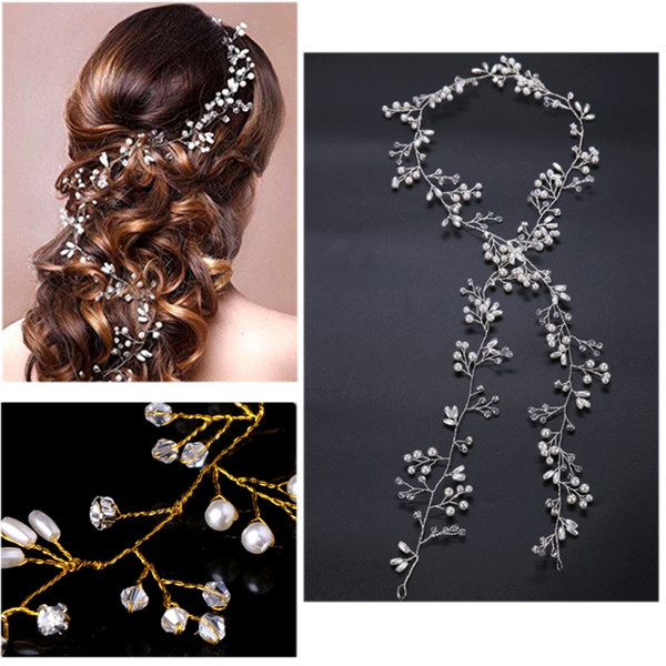 Luxury Wedding Bridal Rhinestone Faux Pearl Headband Tiara Hair Chain Headpiece