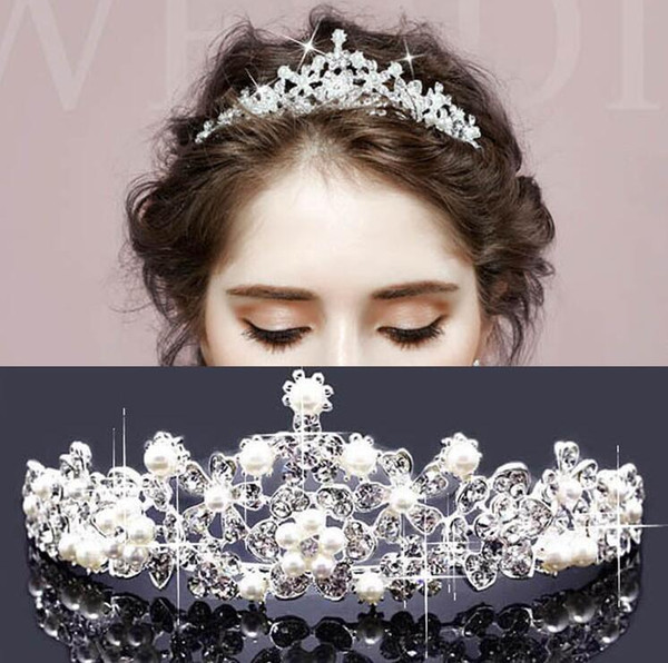 Pearl Wedding Bridal Hair Accessories Bride Crown Tiara Hair Head Jewelry Tiaras And Quinceanera Crowns Headpiece Pins comb