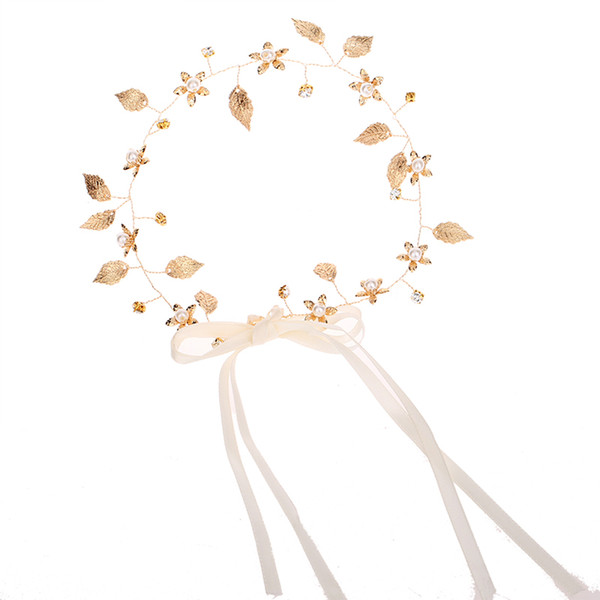 Baroque Golden Leaf Headband Wedding Hair Vine Long Bridal Headband Wedding Hair Jewelry for Brides Bridesmaid Wedding Hair Accessories