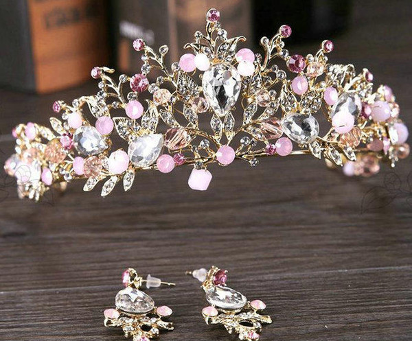 Luxury Bride Crystal Crown Princess Rhinestones Crown Headdress Gold Bride Pearl Crown Tiara Baroque Hair Hoop Wedding Jewelry GIFT