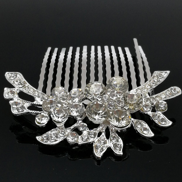 5pcs Silver Plated Flower Crystal Bridal Tiara Hair Slide Comb Pin Women 70 x 66 mm