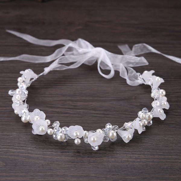 Wedding Bridal White Beads Pearl Headbands Flower Hairband For Women Girls Party Hair Accessories