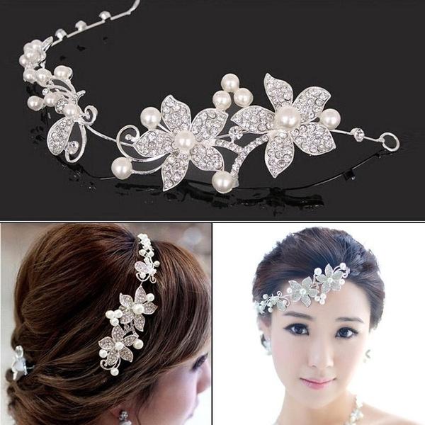 High Quality Beautiful Rhinestone Pearl Flower Wedding Bridal Headband Tiara Hair Band Party Headpiece