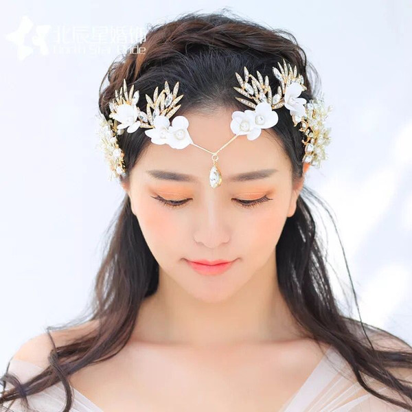 Fashion Lace Flowers Silver Rhinestone Pearl Bridal Crown Headband Handmade Tiaras Wedding Hair Accessories Forehead Jewelry