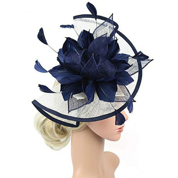 2018 New retro feather flower ladies hair fascinators hats wedding headbands fedora chapeau for event church headwear