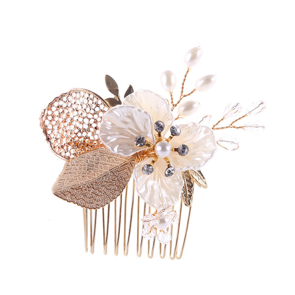 Bride Flower Hair Comb Wedding Hair Ornaments Pearl Small Combs Gold Hairpins Prom Jewelry Women Combs