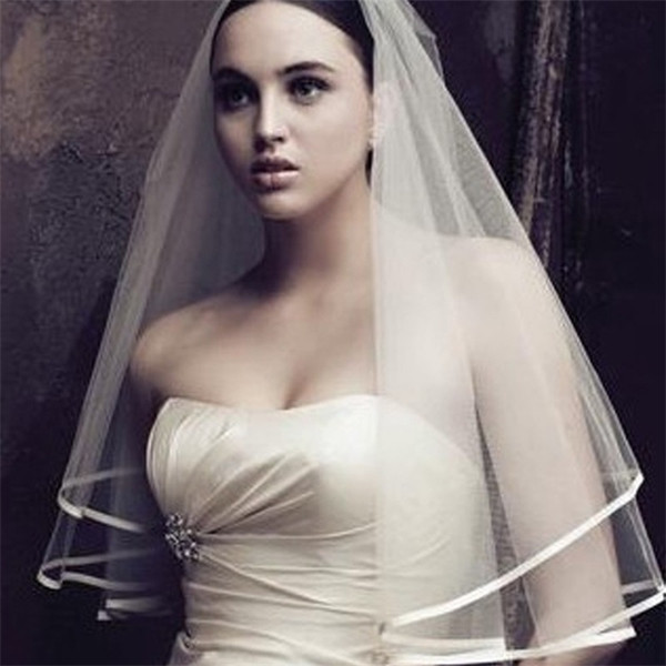 Bride Wedding Veil Double Ribbon Edge Woman Simple Ribbon Binding Pure Tulle White Hair Jewelry Fashion 4 5yl bb