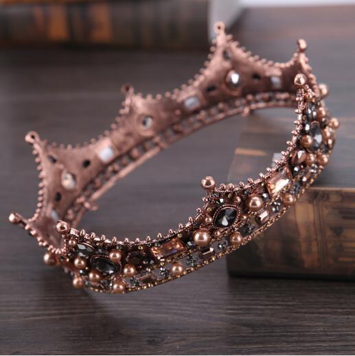 European antique Royal Court baroque queen's crown ancient copper bridal round crown wedding engagement Hair Jewelry hair hoop