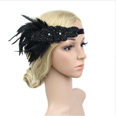 KMVEXO Vintage Black Crystal Beading Feather Headpiece Flapper Headband 1920s Great Gatsby Pageant Party Wedding Hair Jewelry