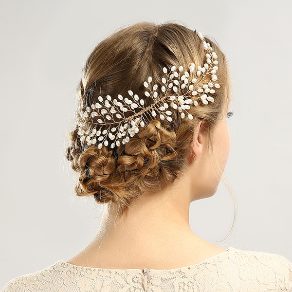 Elegant Headdress Bridal Wedding Hair Combs for Bride Pearls Women Hairbands Silver Bridal Headpiece Hair Bands Hair Jewelry Accessories