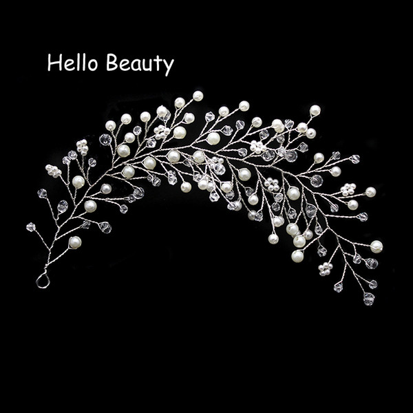 Silver Gold Color Pearl Crystal Hair Vine Bride Headdress Beads Head Piece Wedding Hair Decoration Handmade Bridal Hair Jewelry